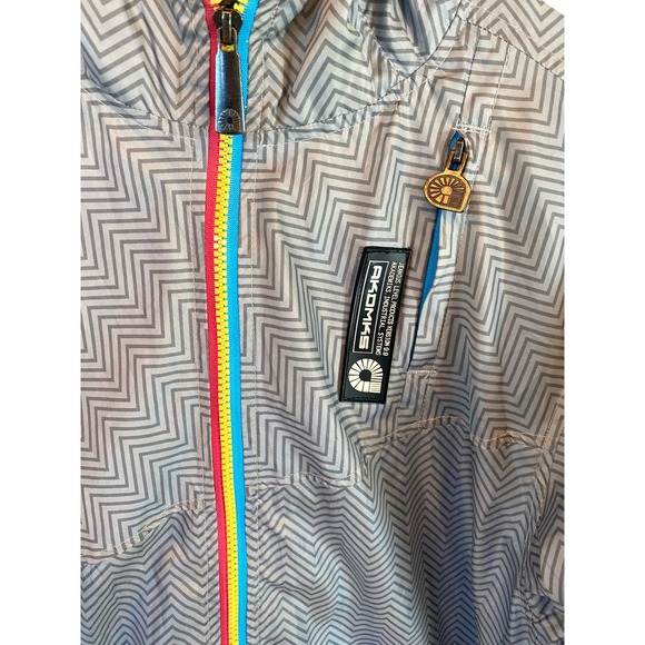 Akademiks Y2K Mens Gray Chevron Full Zip Hooded Windbreaker Jacket Large - Picture 2 of 11
